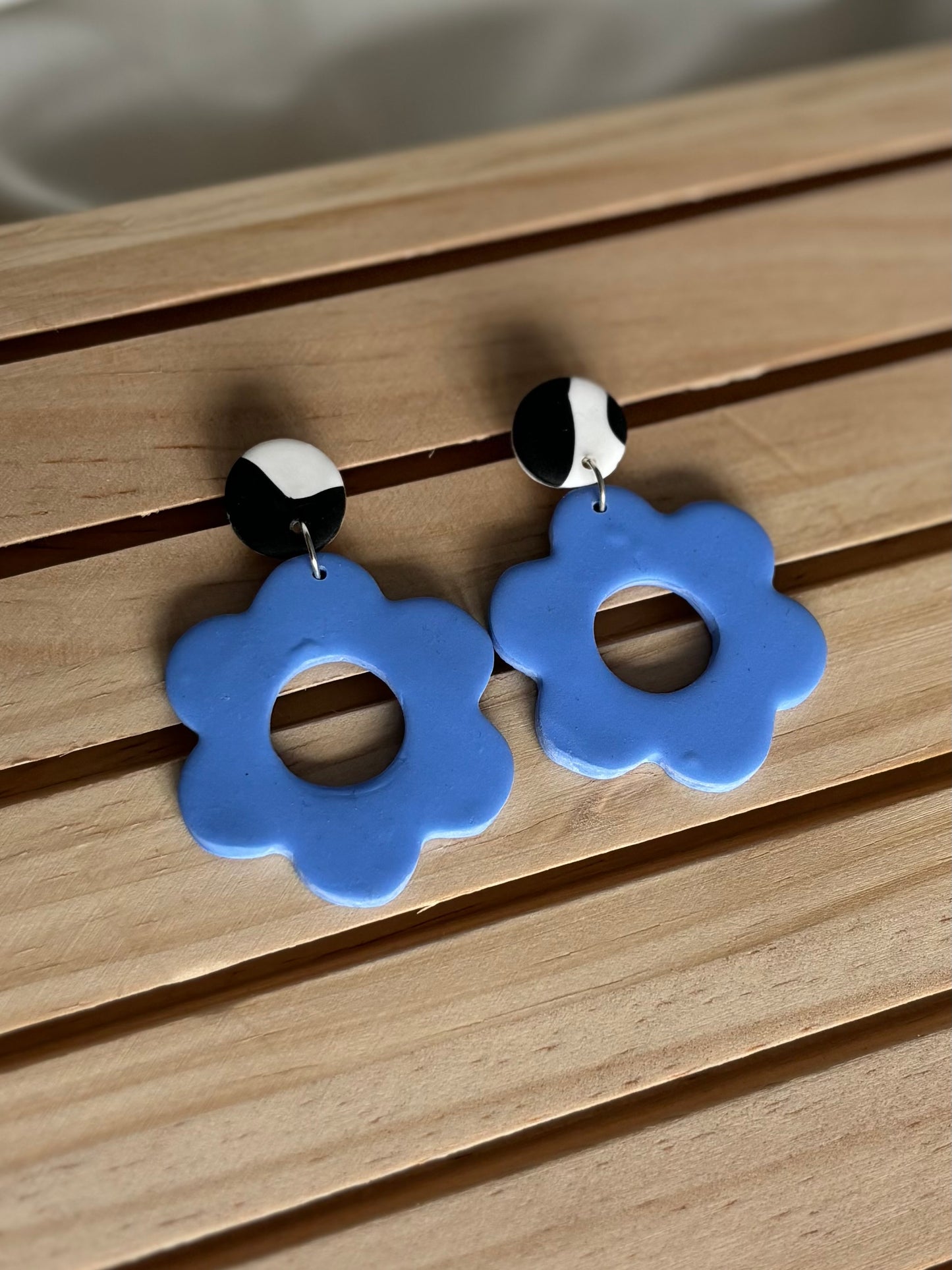 Cow print floral clay earrings