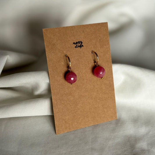 Pink Beaded Hoop Earrings